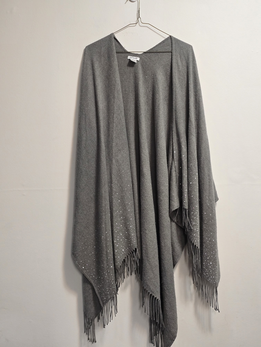 Women's Gray Wrap Shawl with Fringe And Rhinstones